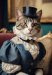 The Cat dressed in vintage medieval clothes, art, animal
