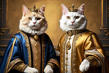 Portrait of the Cat princess, queen clothes , King crown Imperial Roman , History Animal