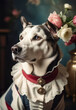 Dog dressed in vintage medieval clothes, art, animal