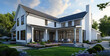 © Kien - 3D rendering of the white modern farmhouse with flowers garden