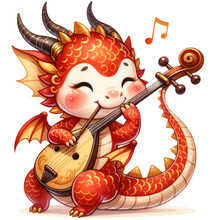 Joyful Dragon Playing Erhu Illustration
