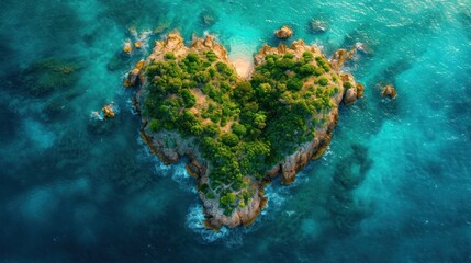 Wall Mural -  an aerial view of an island in the shape of a heart in the middle of a body of water with rocks and trees on the other side of the island.