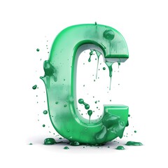 Poster - green alphabet letter C with cartoon style little splash water