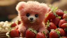 Close Up Of A Stuffed Animal Holding A Strawberry
