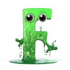 Wall Mural - green alphabet letter F with cartoon style little splash water
