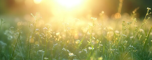 Poster - Meadow graced with grass nature meets summer sun sunlight casting glow on every plant yellow hues in field at sunset landscape backdrop to autumn charm sunny days