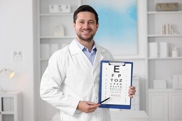 Canvas Print - Ophthalmologist pointing at vision test chart in clinic