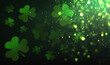 St. Patrick's Day celebration. Clover leaves on dark background, bokeh effect. Banner design