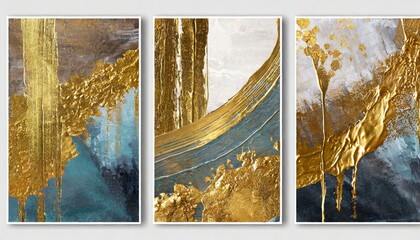 Wall Mural - Abstract triptych of abstract art with golden texture