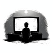 Person binge-watching tv late into the night isolated on white background, hand drawn, png
