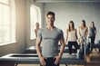 © Markus Schröder - Portrait of a handsome boy in his 20s practicing pilates in an empty room. With generative AI technology