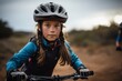 © Markus Schröder - Portrait of a determined kid female practicing mountain biking. With generative AI technology