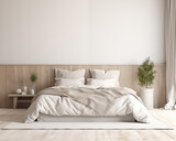 Fototapeta  - Farmhouse Style and Cozy Bedroom 3D Mockup Render