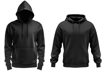 Blank black male hoodie sweatshirt long sleeve, mens hoody with hood for your design mockup for print, isolated on white or transparent background, PNG