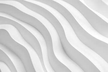 Wall Mural - Minimalistic white background with wavy lines and shadows. Modern architecture 3D backdrop with copy space.