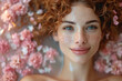 portrait of a woman in flower bath, Woman in Flower Bath, Serene Spa Experience, Relaxing Floral Soak, Beauty and Wellness