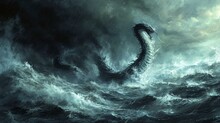 Great Biblical Sea Monster Leviathan Rising From The Sea