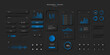 A set of user interface elements for a mobile application in a dark style. User interface icons for the internet, social networks, and business. Neomorphic UI UX design collection. Vector illustration