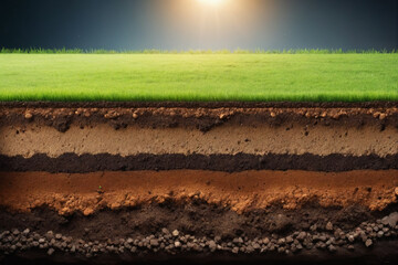 Wall Mural - Underground soil layer of cross section earth, erosion ground with grass on top