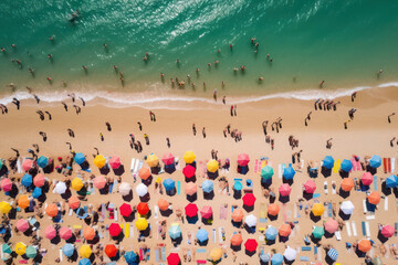 Poster - Fun-filled Day at the Colorful Beach: Aerial View of Crowded Mediterranean Coastline