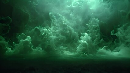 Wall Mural - Green mystery smoke. Realistic green gas clouds on transparent background. toxic fog moving around, evil magic mist, poisonous evaporation, color powder, stinky odor waves, mysterious Halloween glow, 