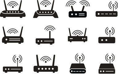 Fototapete - Set of Routers icons in trendy fill styles. Broadband vectors illustration full pictogram on transparent background. Internet connection business concept. Flat icons for mobile apps and websites.