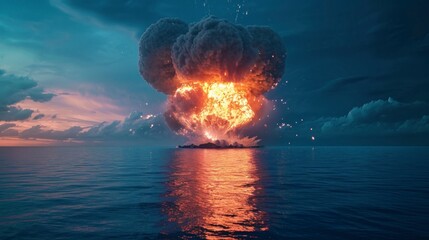 astonishing explosion of a nuclear bomb at sea in case of war
