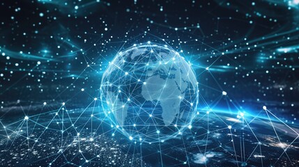 The interconnected globe within a digital network of global aspirations