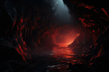 Wall Mural - dark cave with glowing crystals