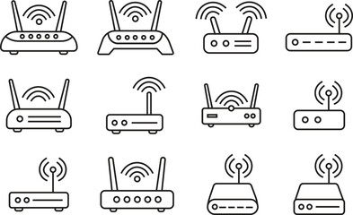 Poster - Set of Routers icons in Linear styles editable stock. Broadband vectors illustration pictogram on transparent background. Internet connection business concept. Flat icons for mobile apps and websites.