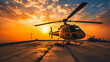 Aerial Elegance: Helicopter Silhouetted Against a Sunset, Symbolizing Adventure and Travel