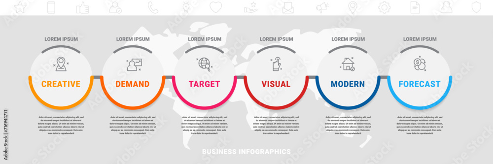 timeline infographic 6 vector hd images, 6 circle data... Vector timeline infographics template with six circles and options ...
