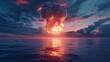 huge nuclear bomb explosion in the sea with smoke