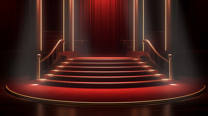 Red carpet staircase with smoke and spotlights, holiday awards ceremony event