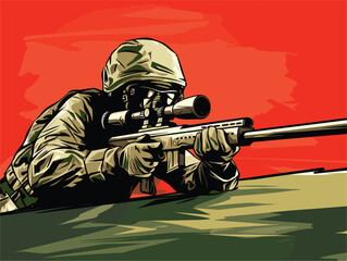 Wall Mural - soldier with sniper