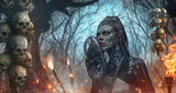 Fototapeta Nowy Jork - Haunted Forest and Skull Totems