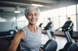 © Markus Schröder - Portrait of a determined mature woman doing bosu ball exercises in a gym. With generative AI technology