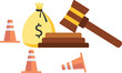 © BinikSol - Workers compensation, insurance providing wages replacement, Employee injured benefit, Legal or law to compensate payment, Justice gavel with dollar money, Symbol and accident pylons