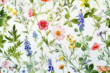 Poster - A bunch of flowers displayed on a wall. This image can be used as a decorative element or to symbolize beauty and nature
