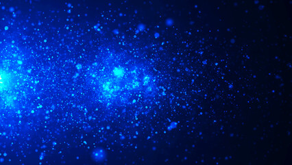 Poster - A dynamic wave of luminous particles flying horizontally. Sparkling bright particles fly in space. Shimmering particles with bokeh effect. 3D rendering.