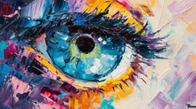 Colorful Oil Paintings. Close-up Eye Picture. Colorful Art. Brush Stroke Backgrounds. Eye, Animal, Horse, Dog, Cat, Whale Drawings And Paintings. High Quality Painting Samples Backgrounds. Wallpaper.