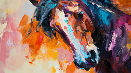 Wall Mural - colorful oil paintings. close-up horse art. colorful art. brush stroke backgrounds. eye, animal, horse, dog, cat, whale drawings and paintings. high quality painting samples backgrounds. wallpaper.  