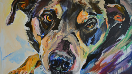 Wall Mural - colorful oil paintings. close-up dog picture. colorful art. brush stroke backgrounds. eye, animal, horse, dog, cat, whale drawings and paintings. high quality painting samples backgrounds. wallpaper.