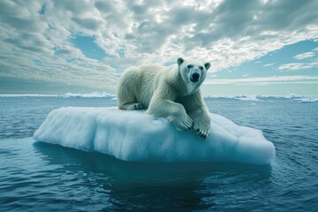 Poster - A polar bear sitting on top of an iceberg. Perfect for nature and wildlife themed projects