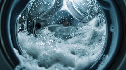 Poster - A detailed view of the inside of a washing machine. Ideal for illustrating household appliances or laundry-related topics