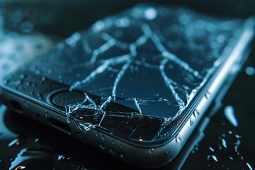 Poster - A broken cell phone placed on a table. Suitable for technology-related articles or blogs
