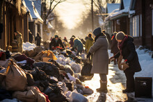 A Heartwarming Scene Of Volunteers Organizing A Winter Clothing Drive For The Poor, Emphasizing The Importance Of Helping Vulnerable Communities During The Cold Season.