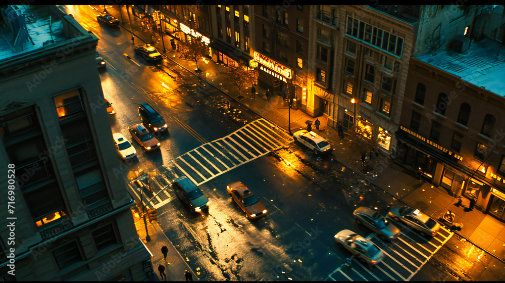 Bustling New York City at Night: Yellow Taxis and Crowded Streets in ...