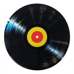 Aufkleber - A black vinyl record with a vibrant yellow and red disc. Perfect for music enthusiasts or retro-themed designs