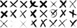 Hand drawn cross marks vector set, diverse styles, brush stroke, chalk, sketch. Ideal for error messages, voting, exams. Unique X icons symbolizing error, rejection, no